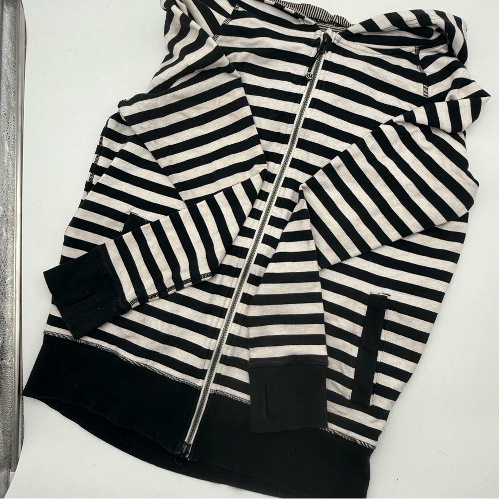 Lululemon Rollin' With My Omies Striped Zip Up Hoodie Black White Stripe